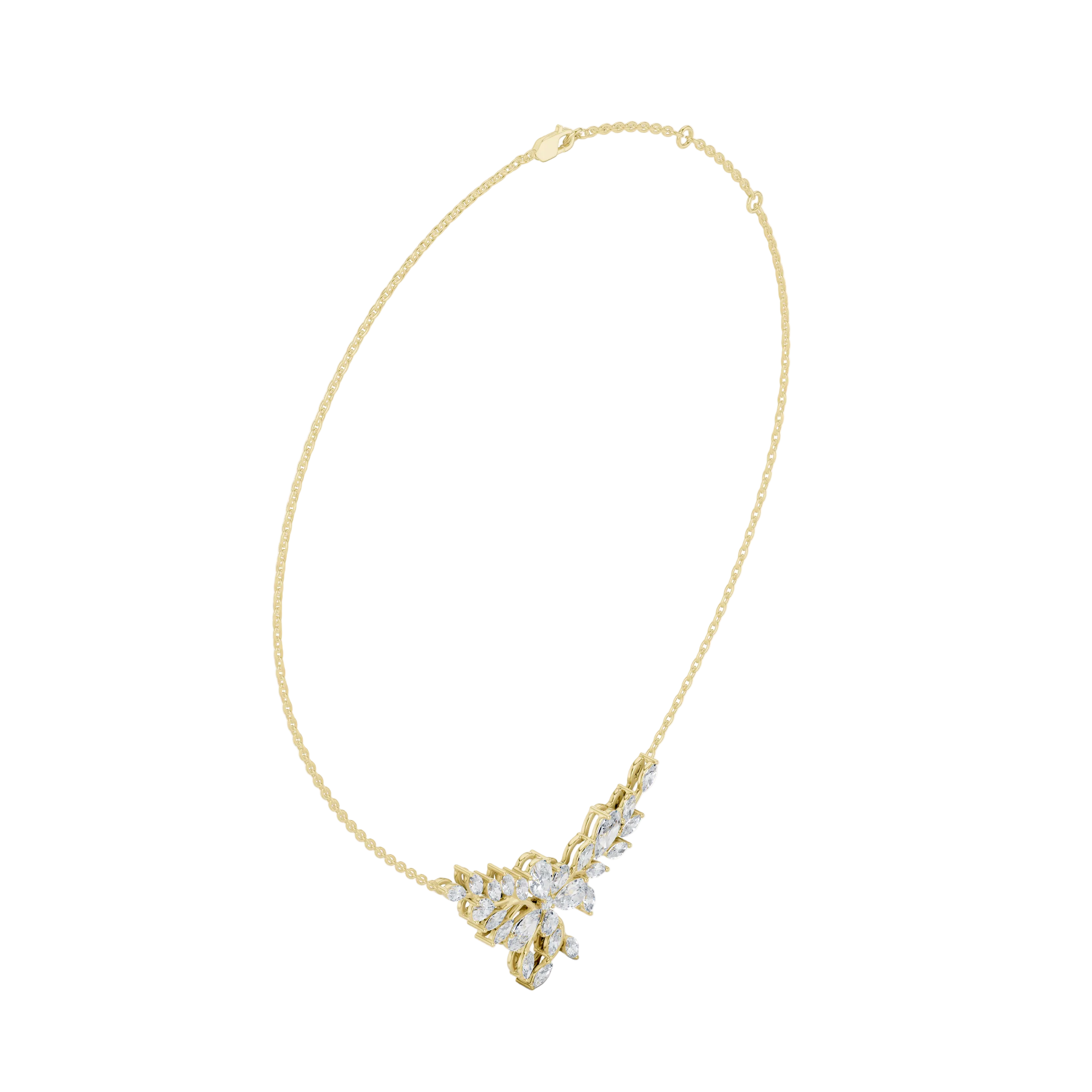 Nature inspired diamond pendant in gold with marquise and pear cut lab grown diamonds by Signora Jewels