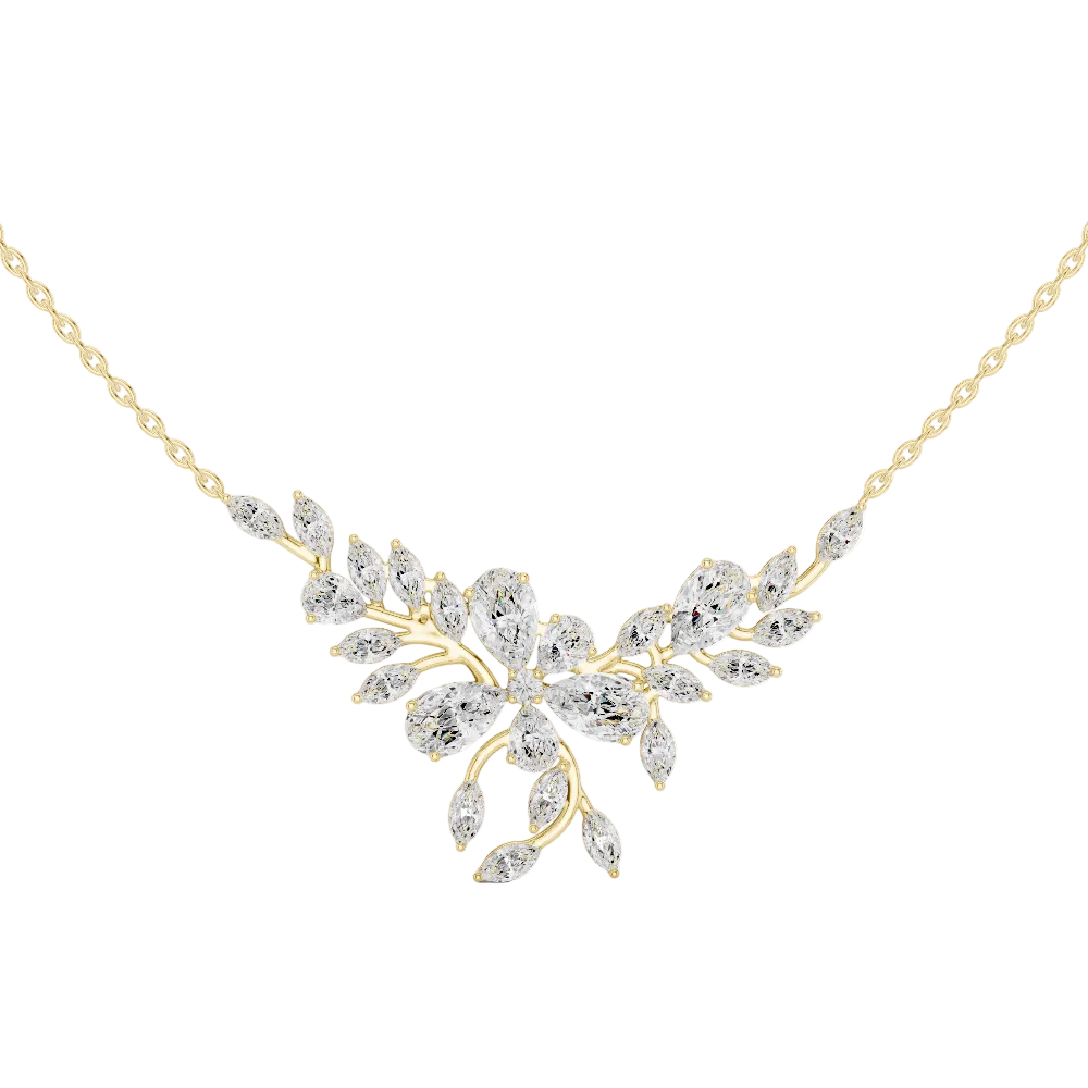 Nature inspired diamond pendant in gold with marquise and pear cut lab grown diamonds by Signora Jewels