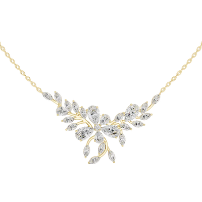marquise and pear diamond floral pendant in yellow gold