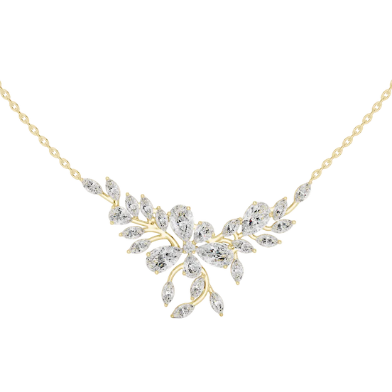marquise and pear diamond floral pendant in yellow gold