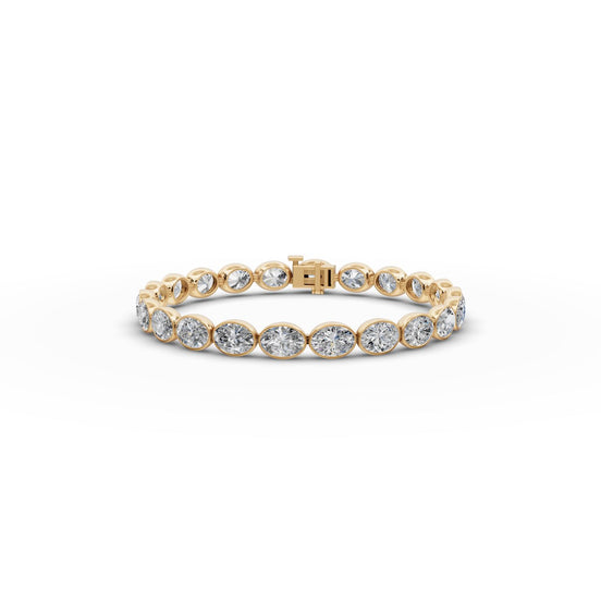 15.4 ct Oval Lab Grown Diamond Tennis Bracelet in yellow gold, front view