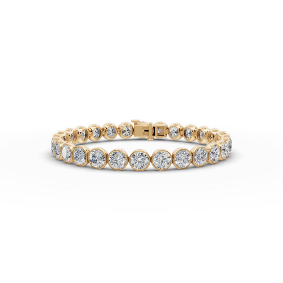 15.4 ct Round Lab Grown Diamond Tennis Bracelet in yellow gold, front view