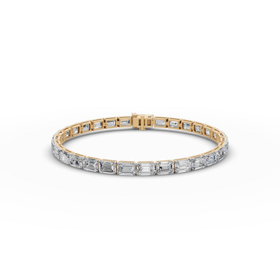 15.5 ct Emerald Lab Grown Diamond Tennis Bracelet in yellow gold, front view