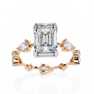 Radiant cut lab grown diamond side-stone engagement ring in rose gold