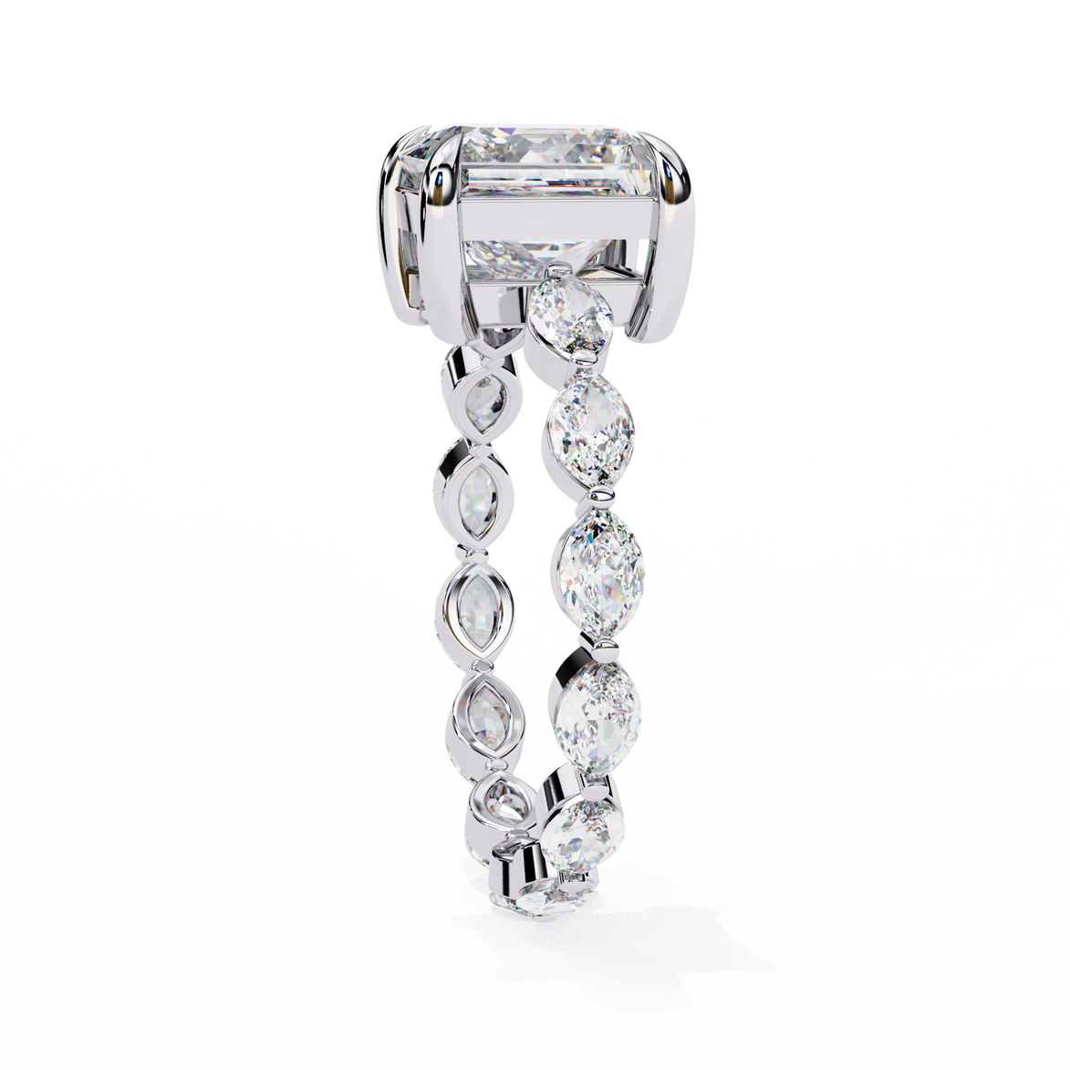 Princess Cut Diamond Ring with Marquise Side Stones