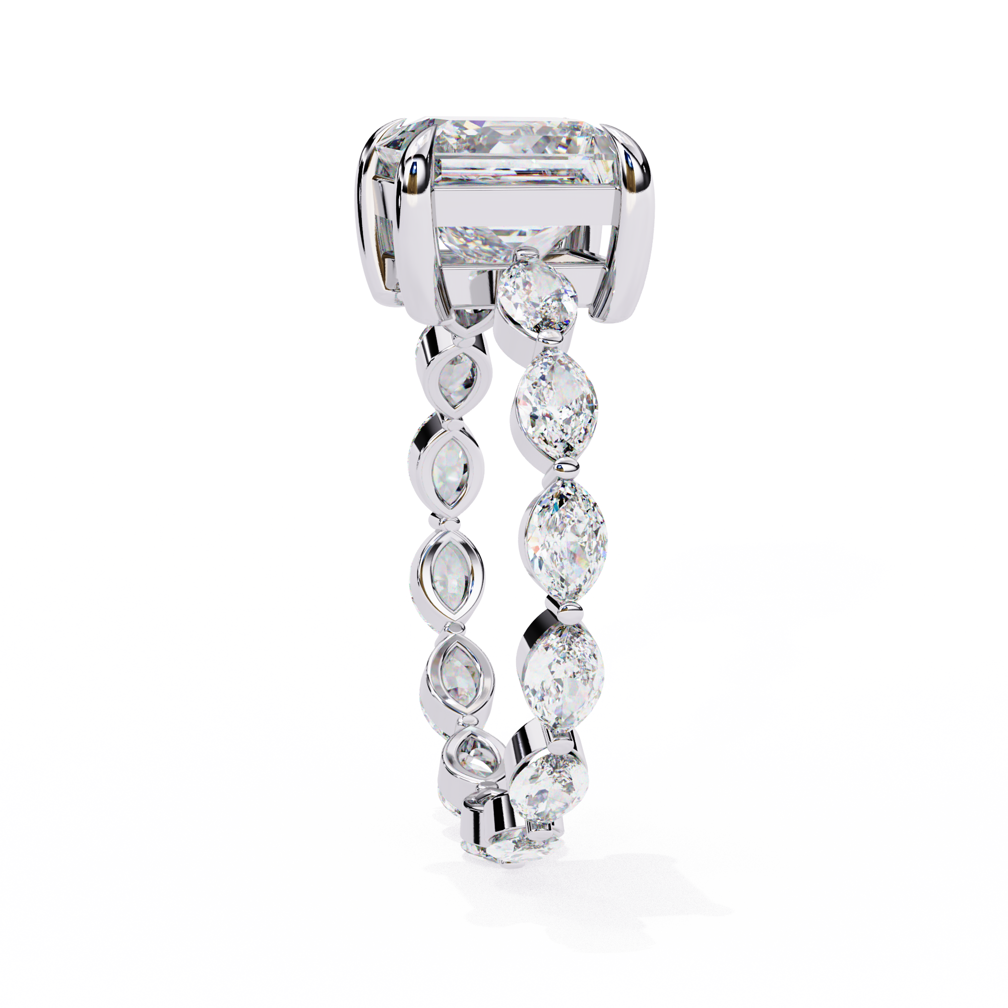 Princess Cut Diamond Ring with Marquise Side Stones