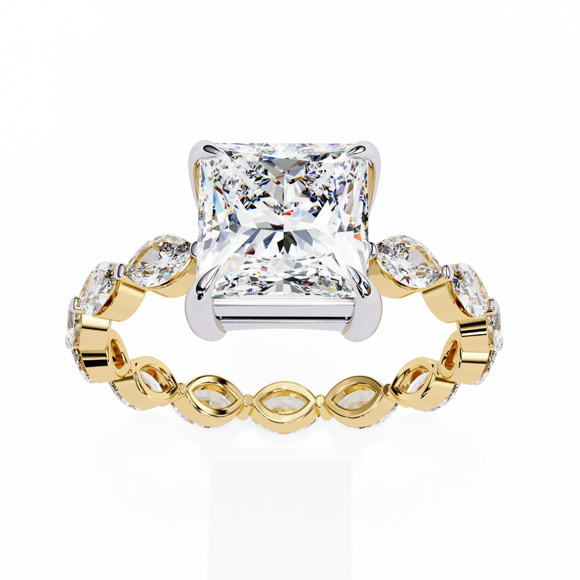 Princess Cut Diamond Ring with Marquise Side Stones