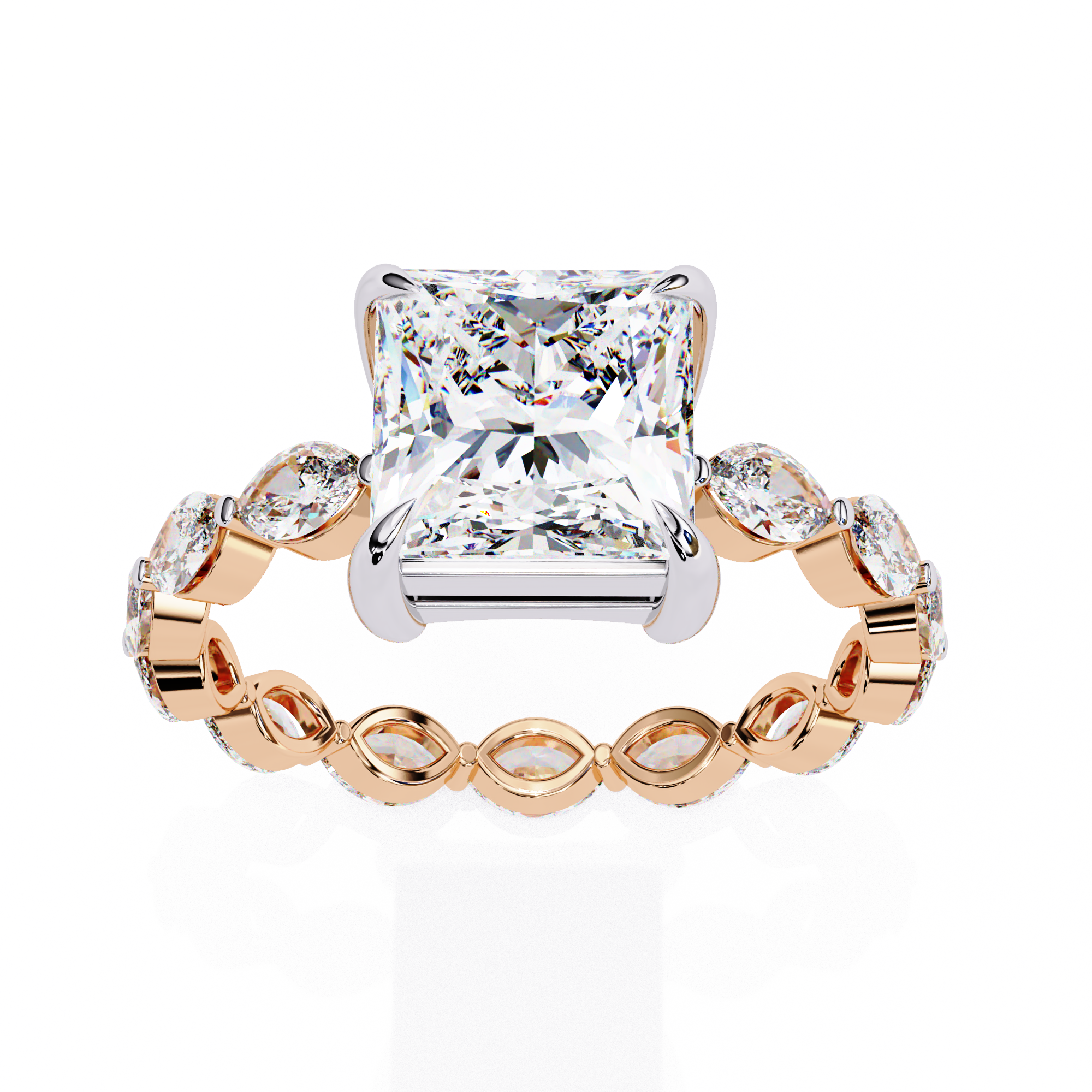 Princess Cut Diamond Ring with Marquise Side Stones