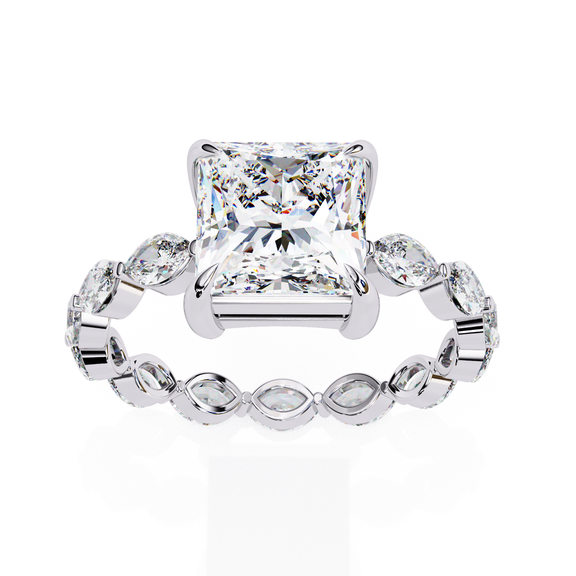 Princess Cut Diamond Ring with Marquise Side Stones