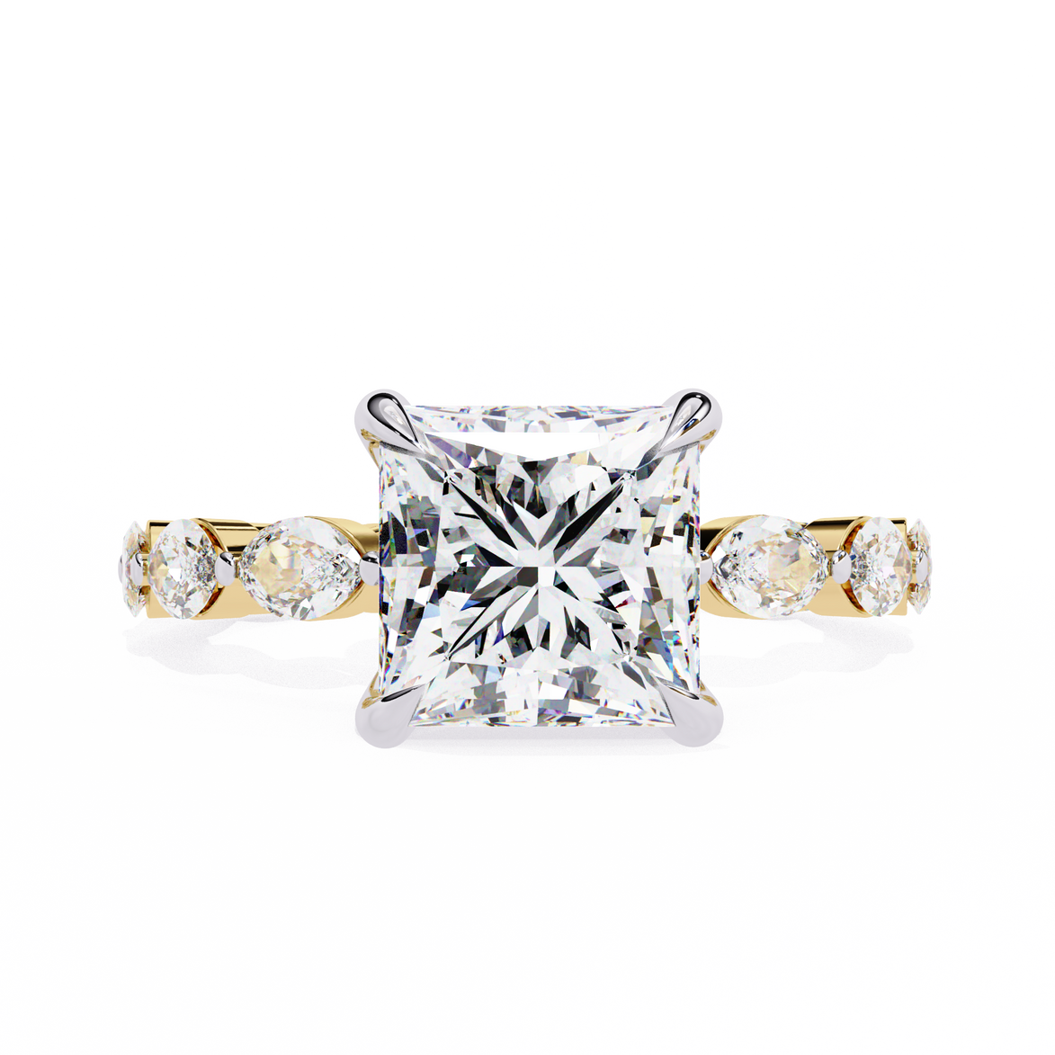 Princess Cut Diamond Ring with Marquise Side Stones