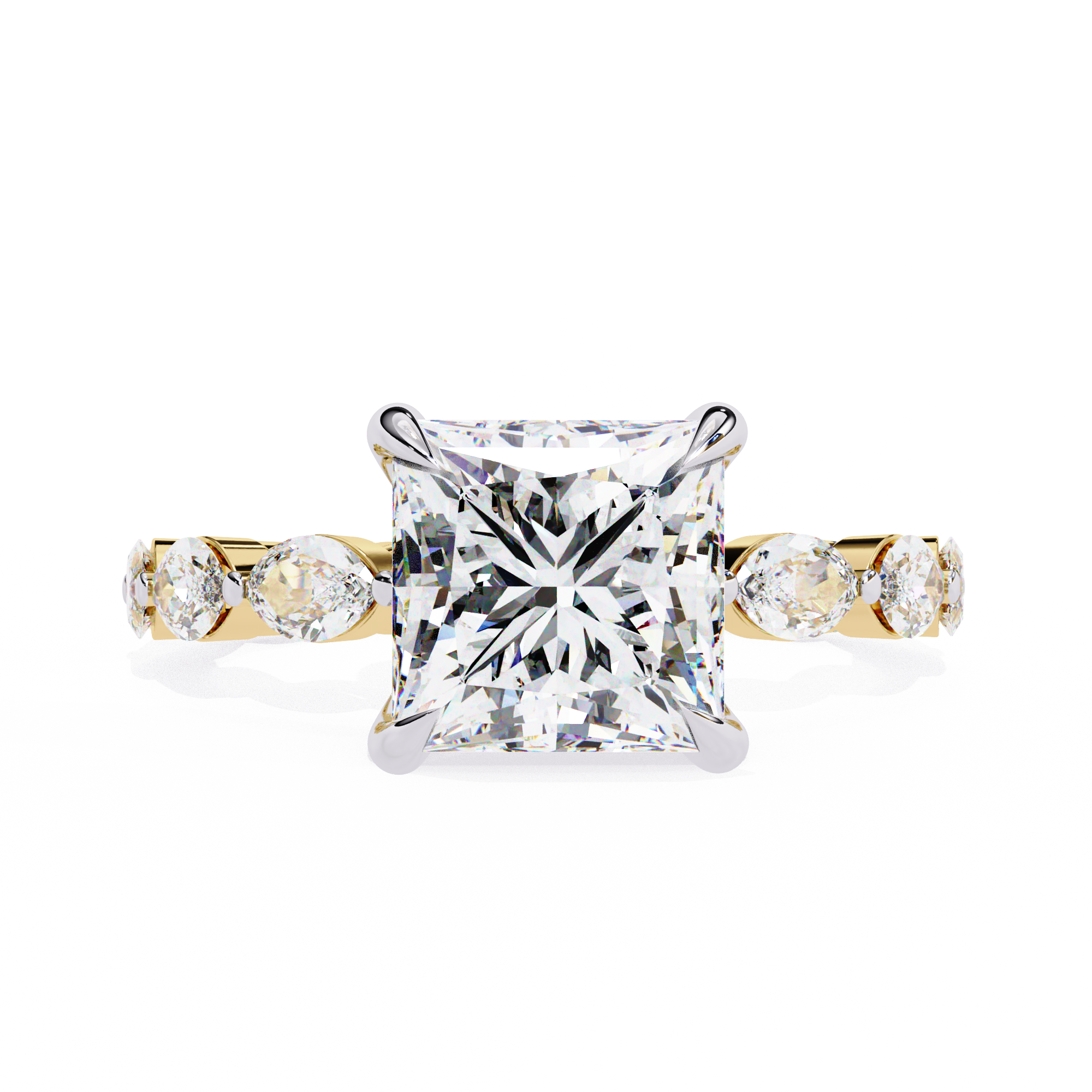 Princess Cut Diamond Ring with Marquise Side Stones