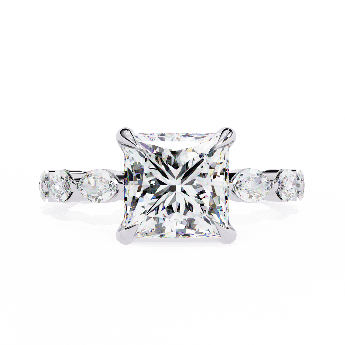 Princess Cut Diamond Ring with Marquise Side Stones