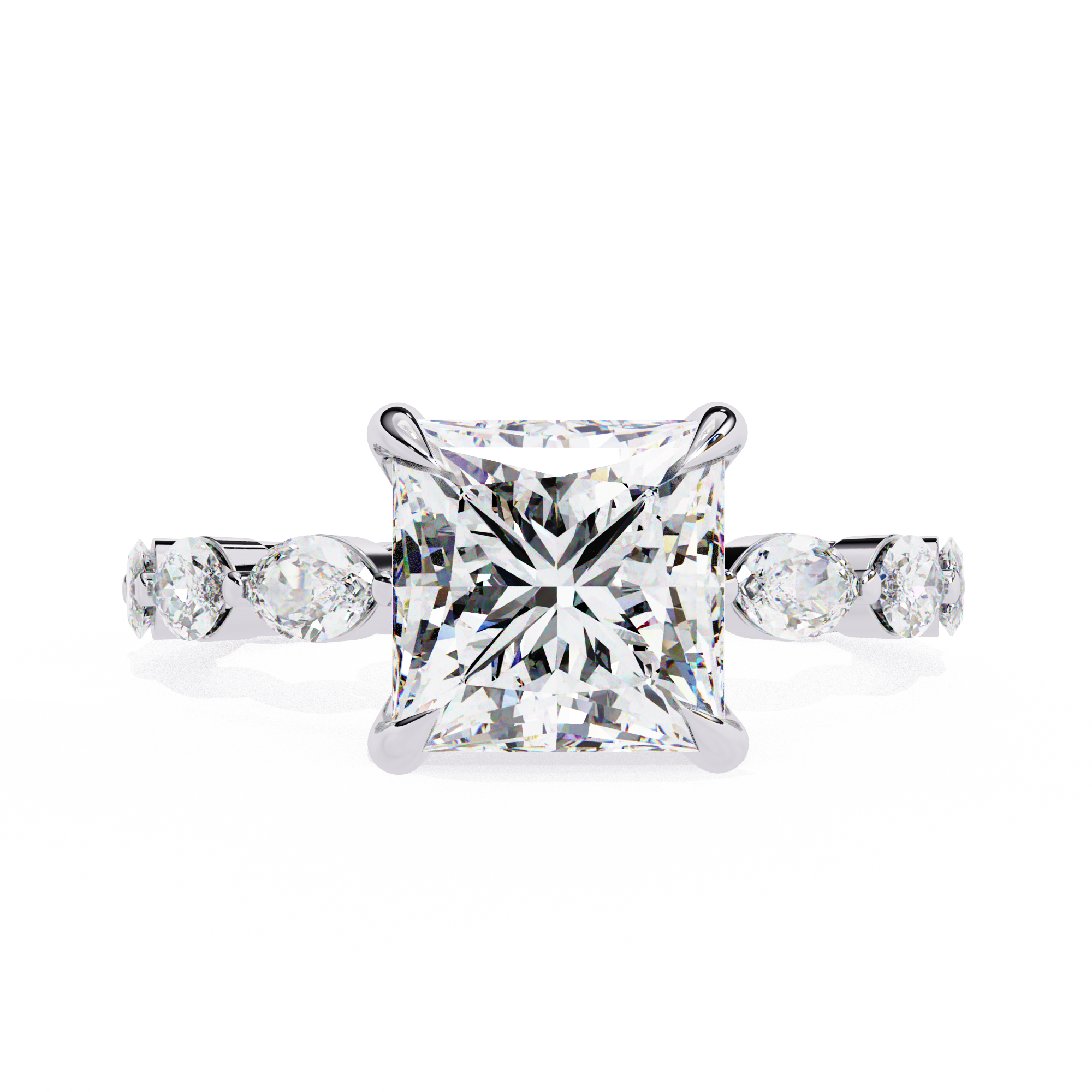 Princess Cut Diamond Ring with Marquise Side Stones