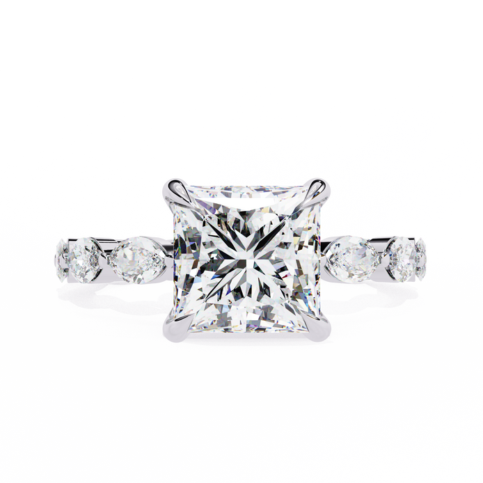 Princess Cut Diamond Ring with Marquise Side Stones