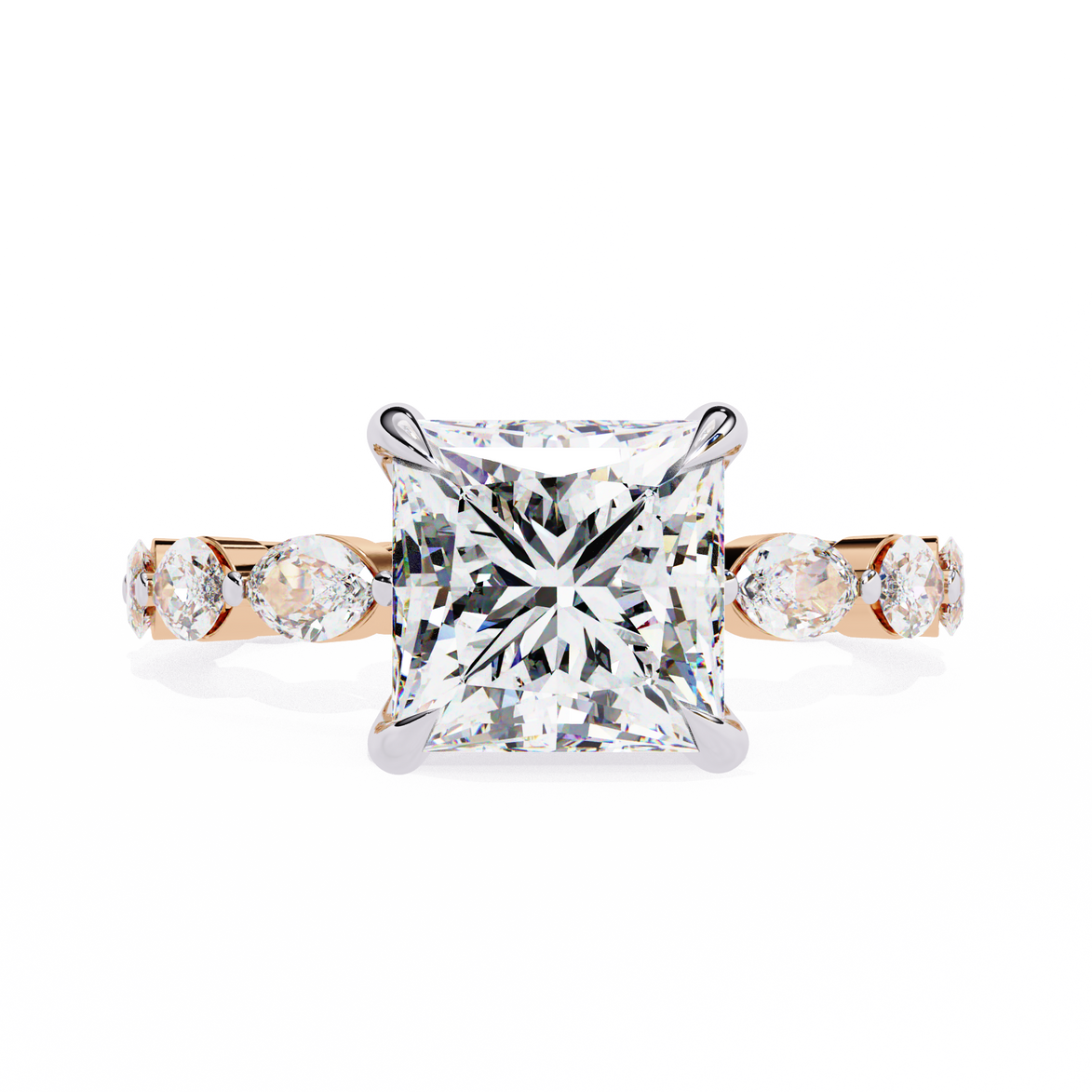 Princess Cut Diamond Ring with Marquise Side Stones