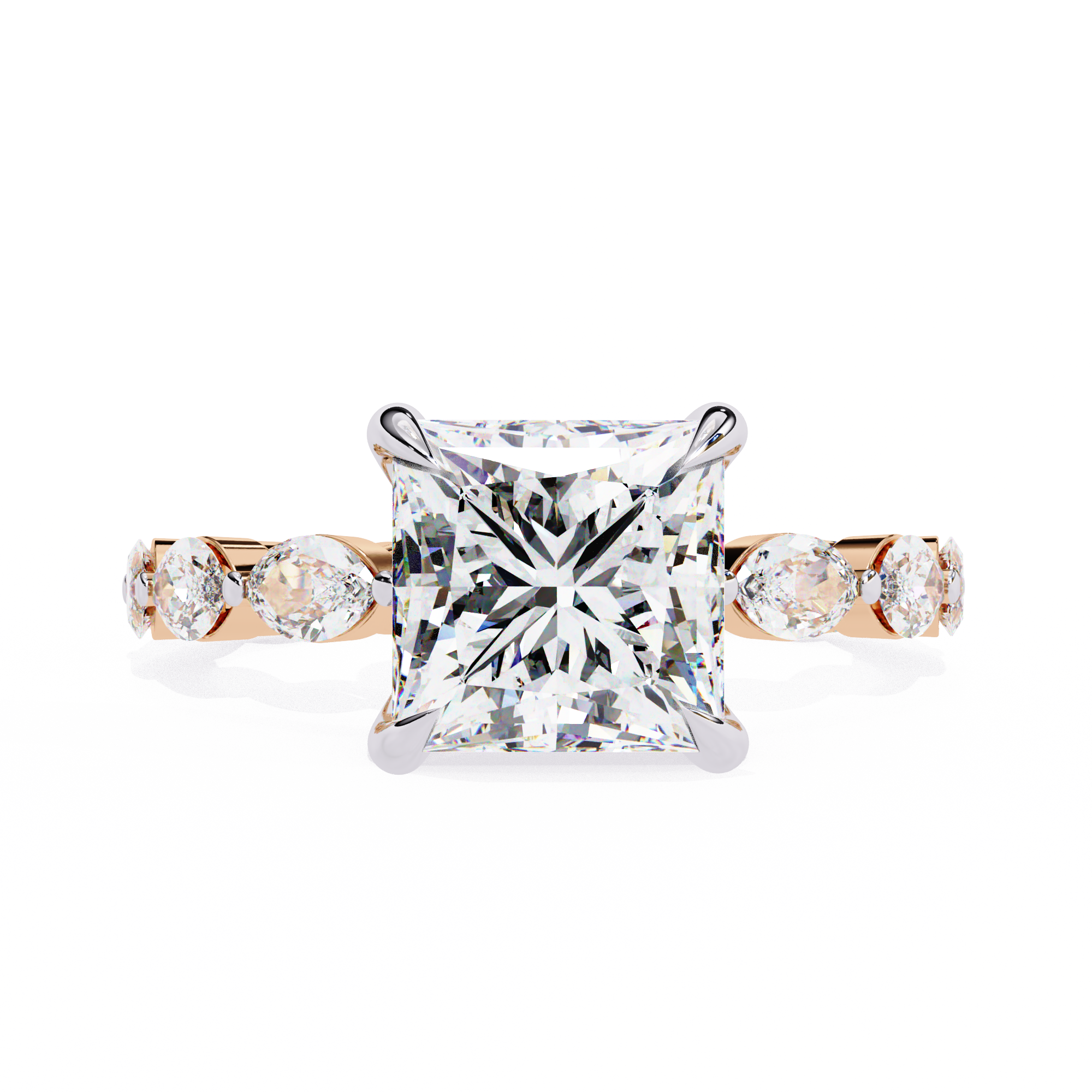 Princess Cut Diamond Ring with Marquise Side Stones