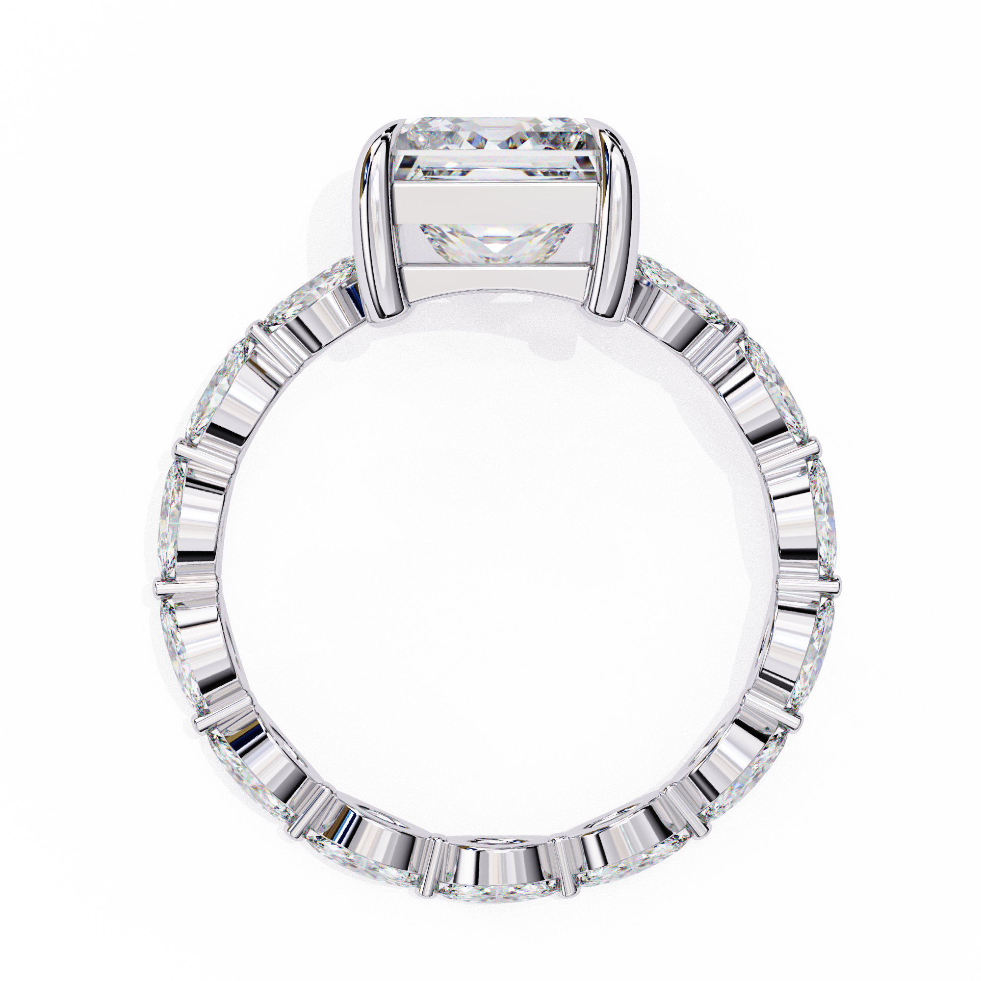 Princess Cut Diamond Ring with Marquise Side Stones