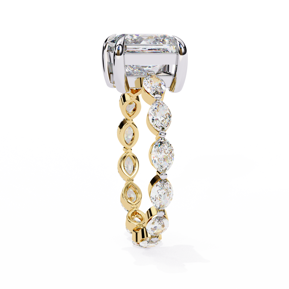Princess Cut Diamond Ring with Marquise Side Stones
