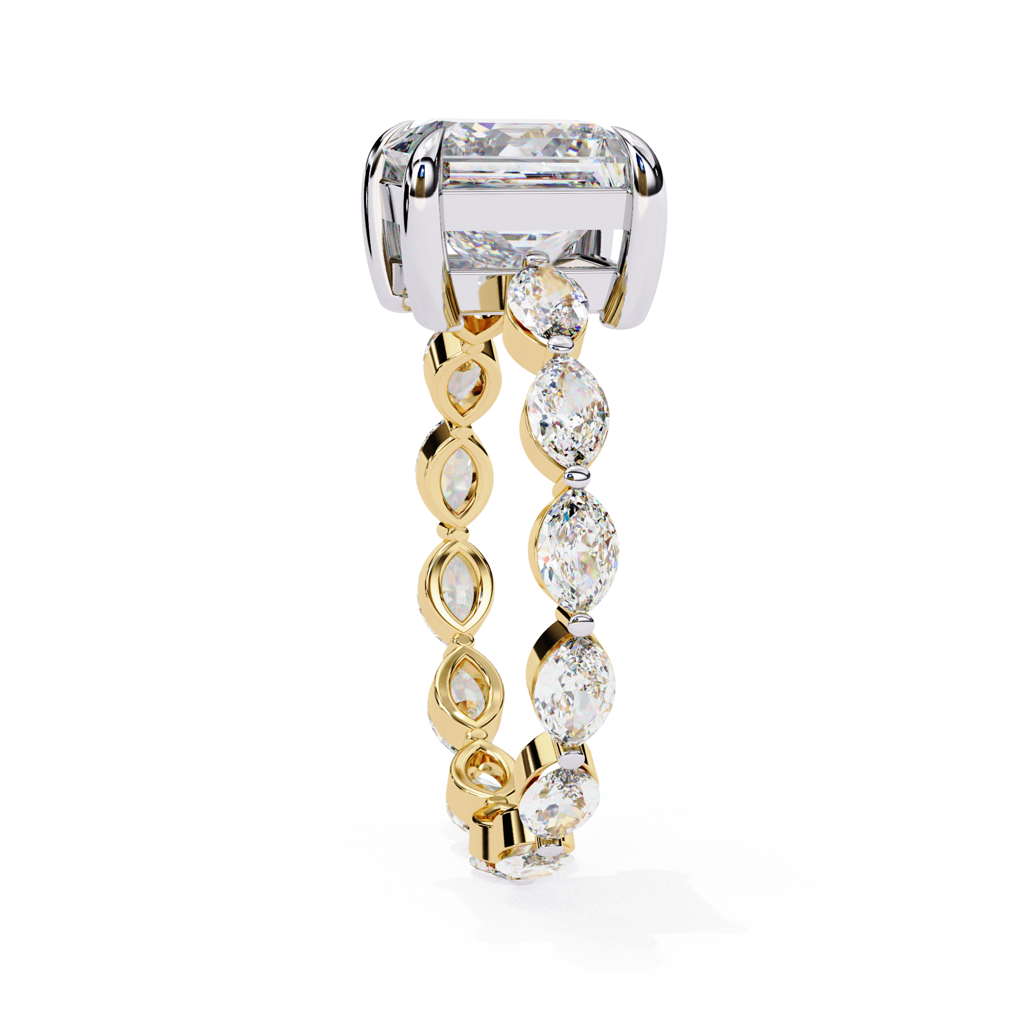 Princess Cut Diamond Ring with Marquise Side Stones