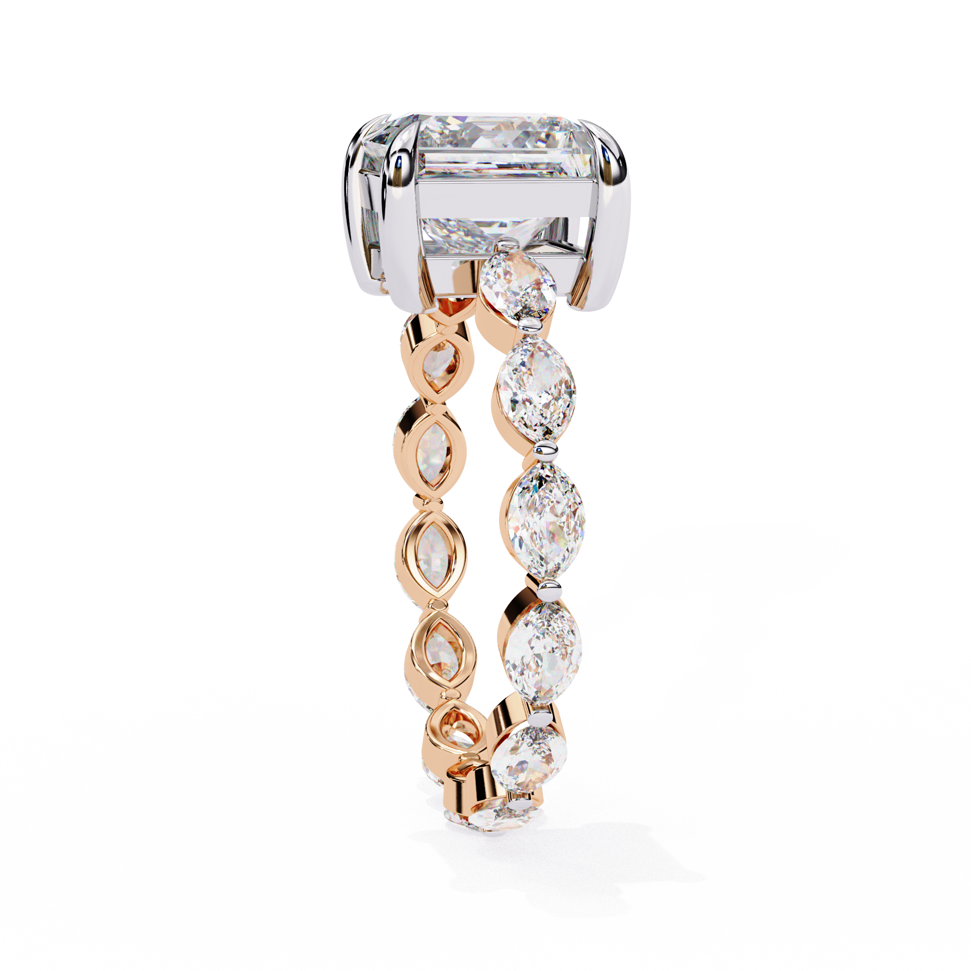 Princess Cut Diamond Ring with Marquise Side Stones