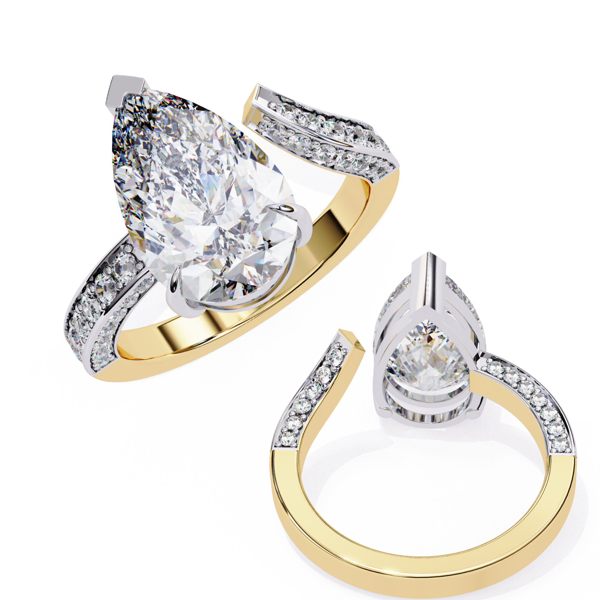 Pear Diamond Ring with Split Shank Pavé Band