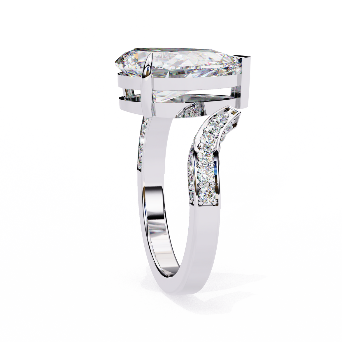 Pear Diamond Ring with Split Shank Pavé Band