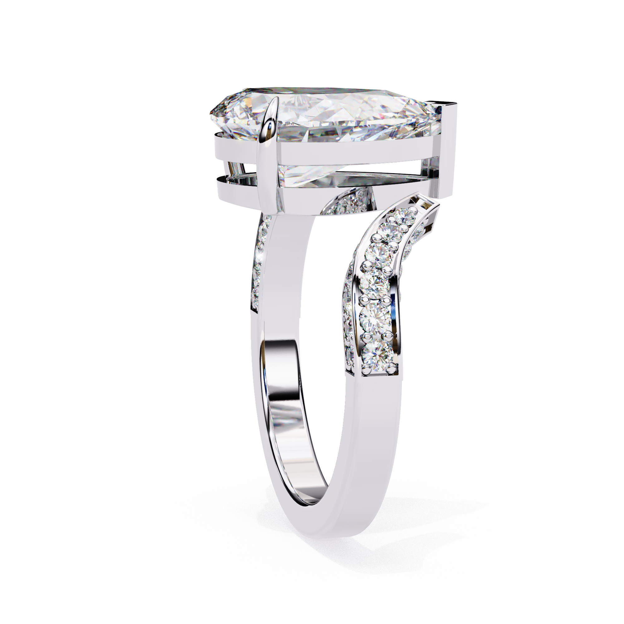 Pear Diamond Ring with Split Shank Pavé Band