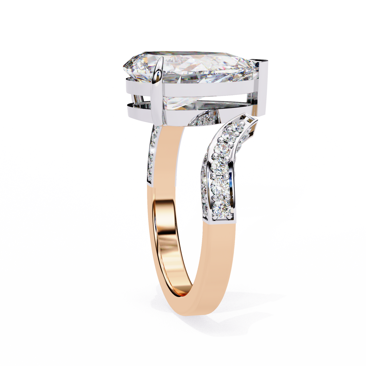 Pear Diamond Ring with Split Shank Pavé Band