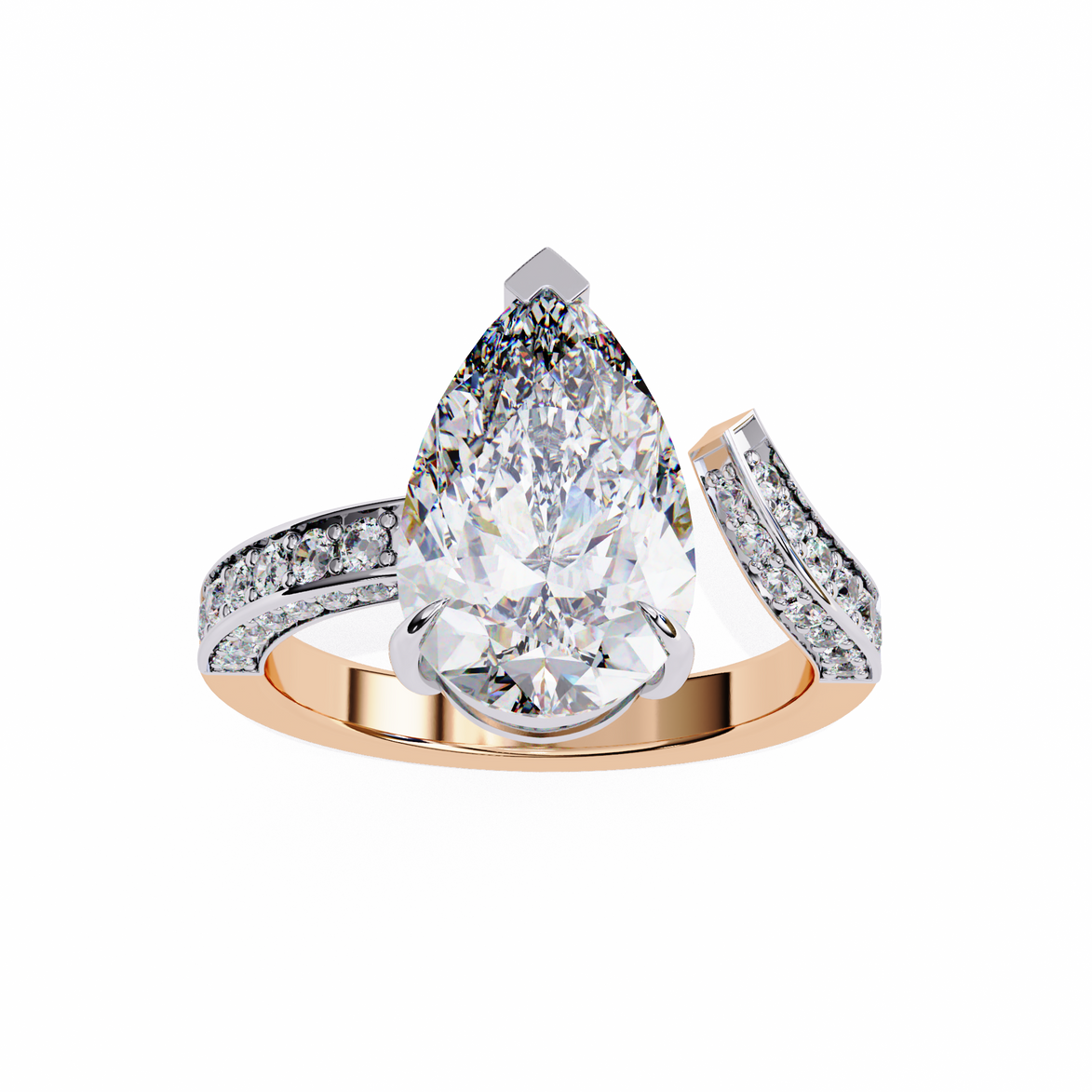 Pear Diamond Ring with Split Shank Pavé Band