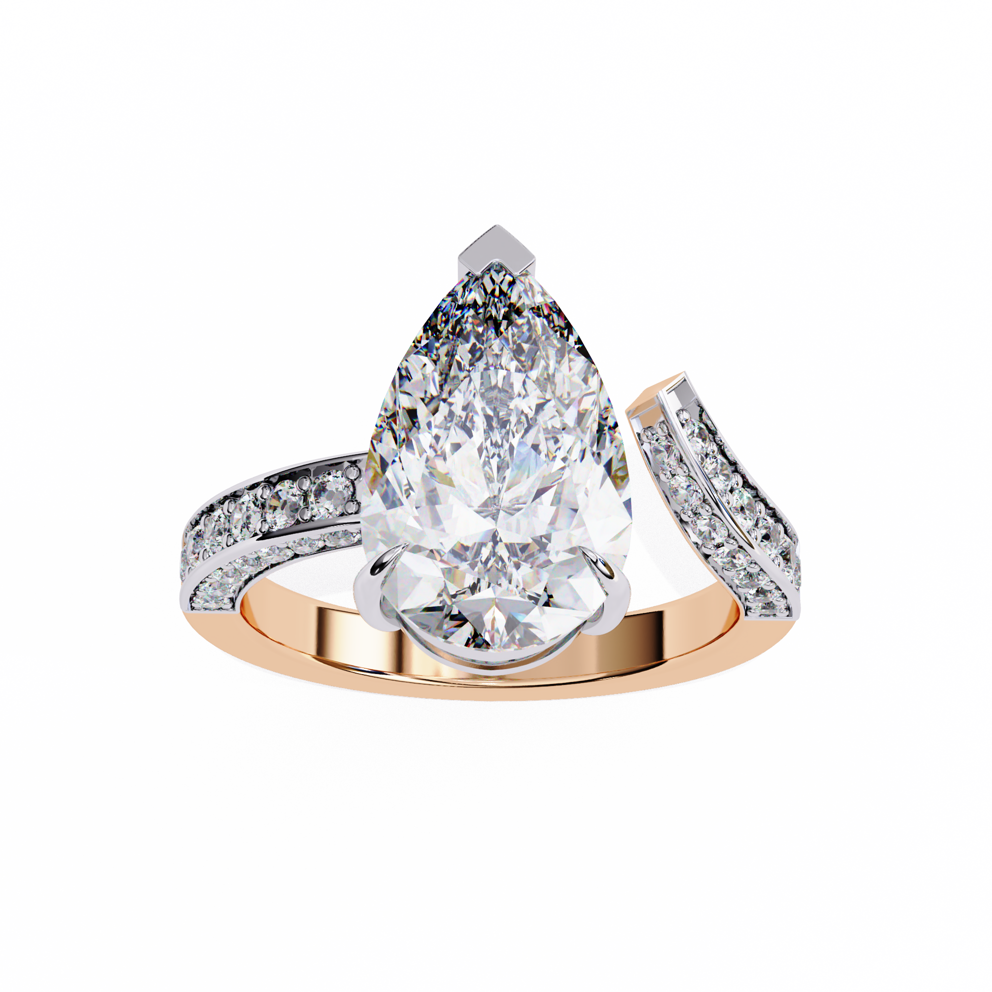 Pear Diamond Ring with Split Shank Pavé Band