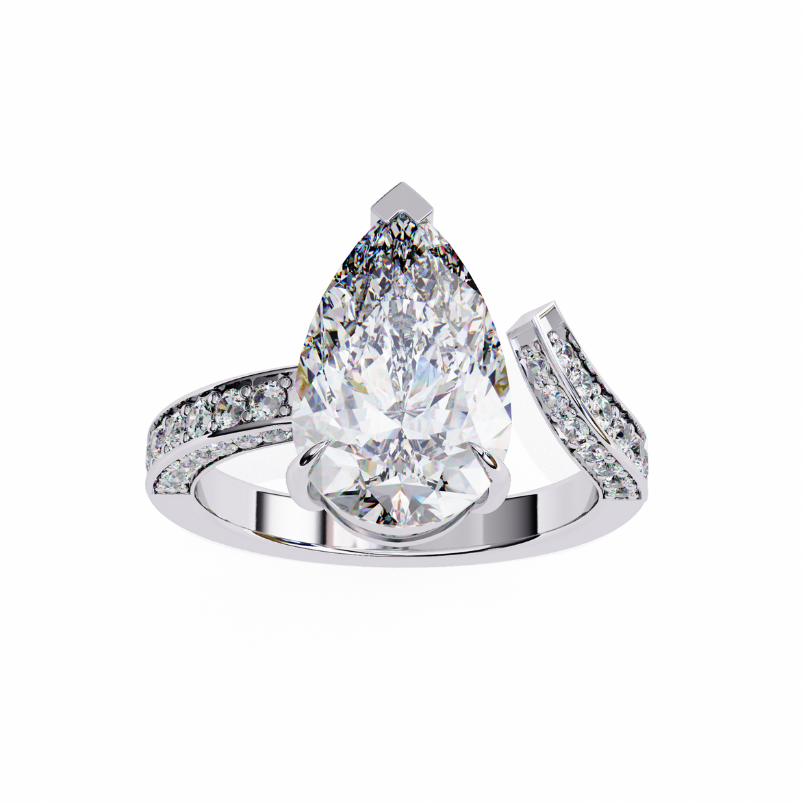 Pear Diamond Ring with Split Shank Pavé Band
