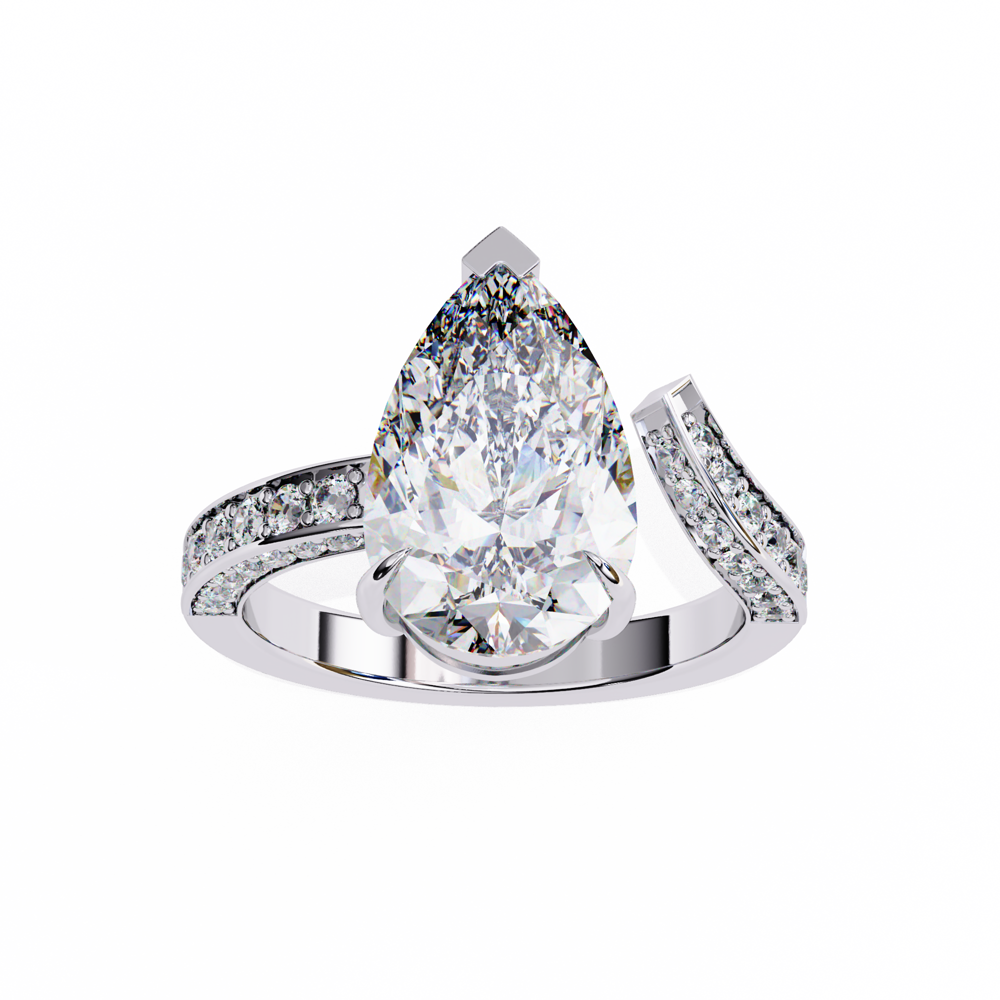 Pear Diamond Ring with Split Shank Pavé Band