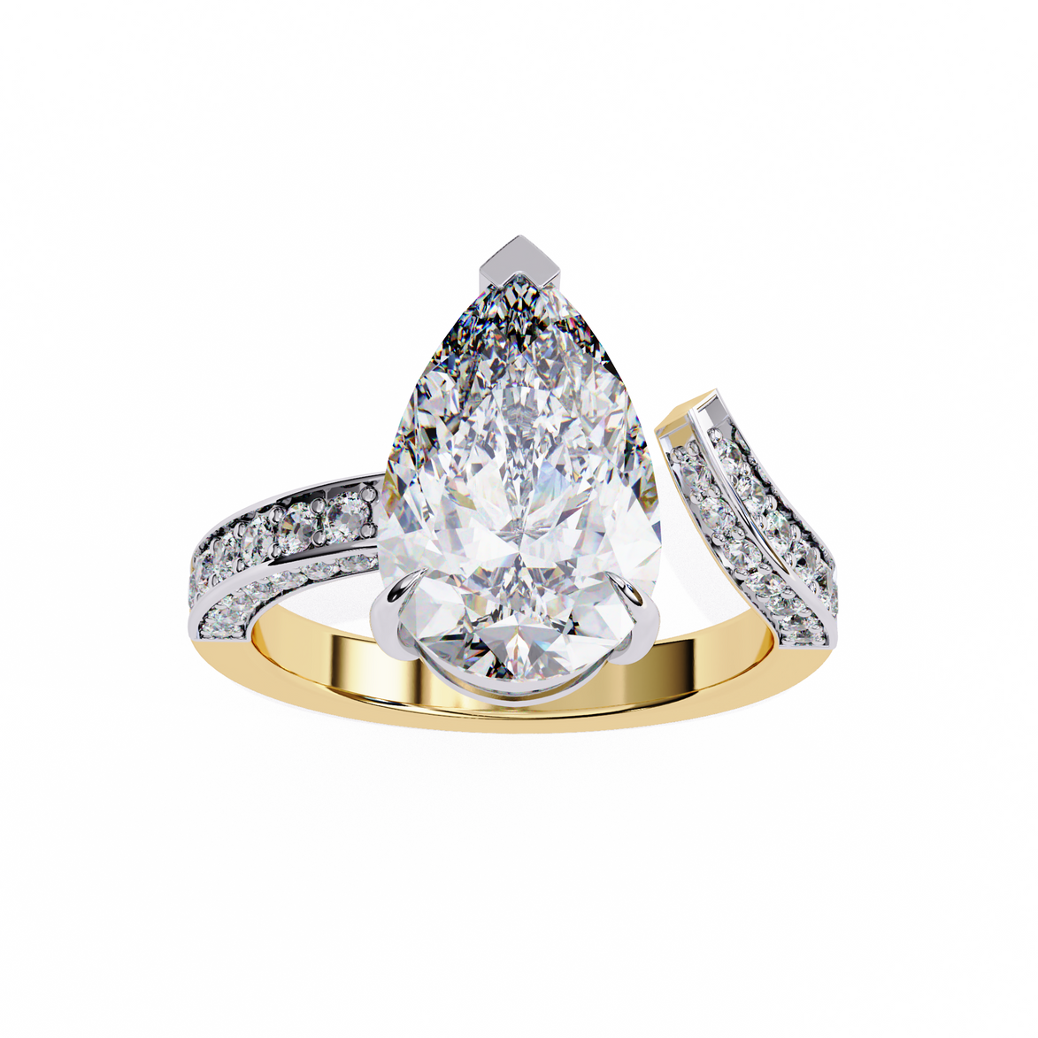 Pear Diamond Ring with Split Shank Pavé Band
