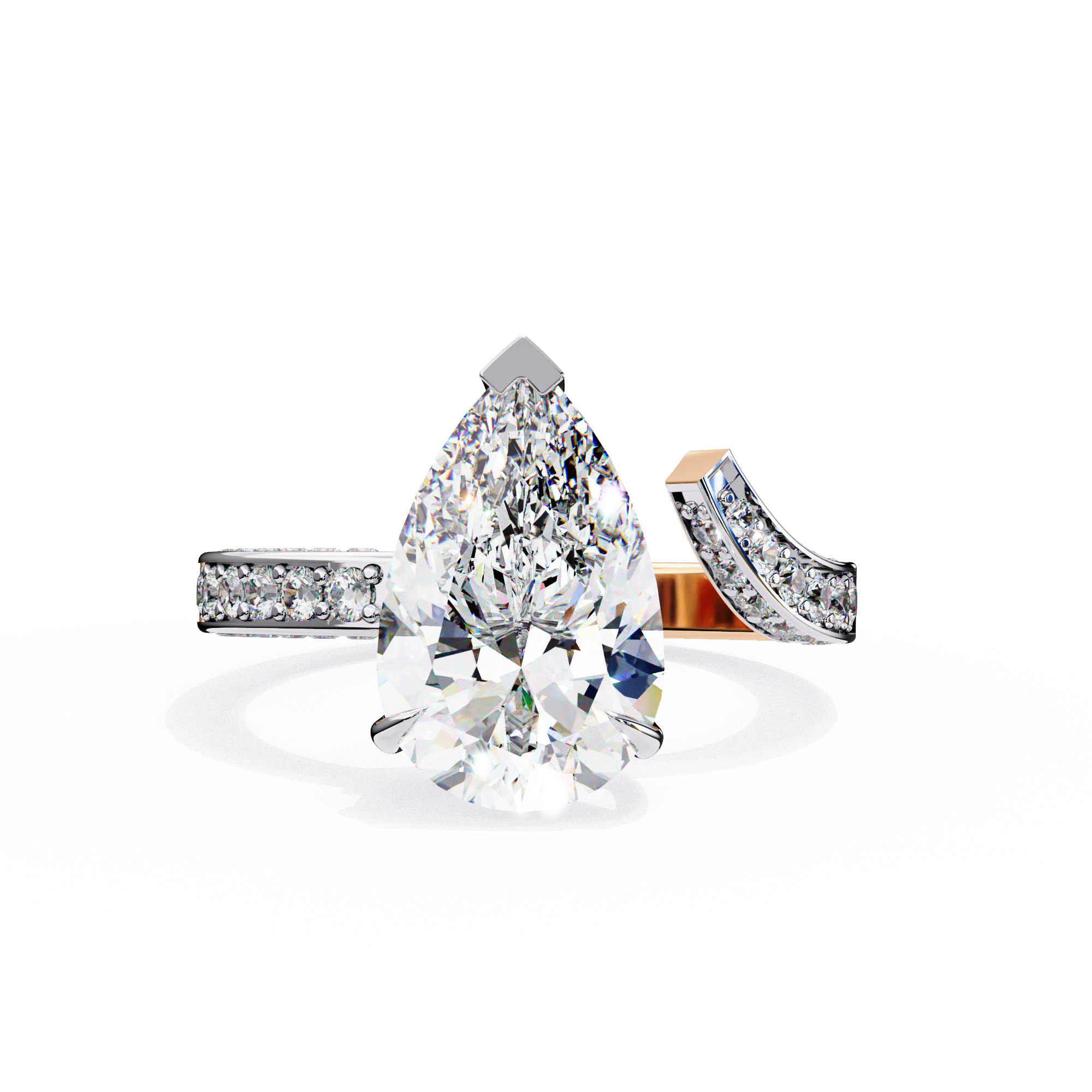 Pear Diamond Ring with Split Shank Pavé Band