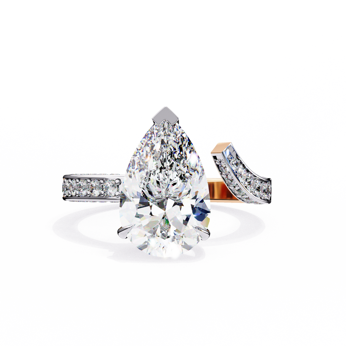 Pear Diamond Ring with Split Shank Pavé Band