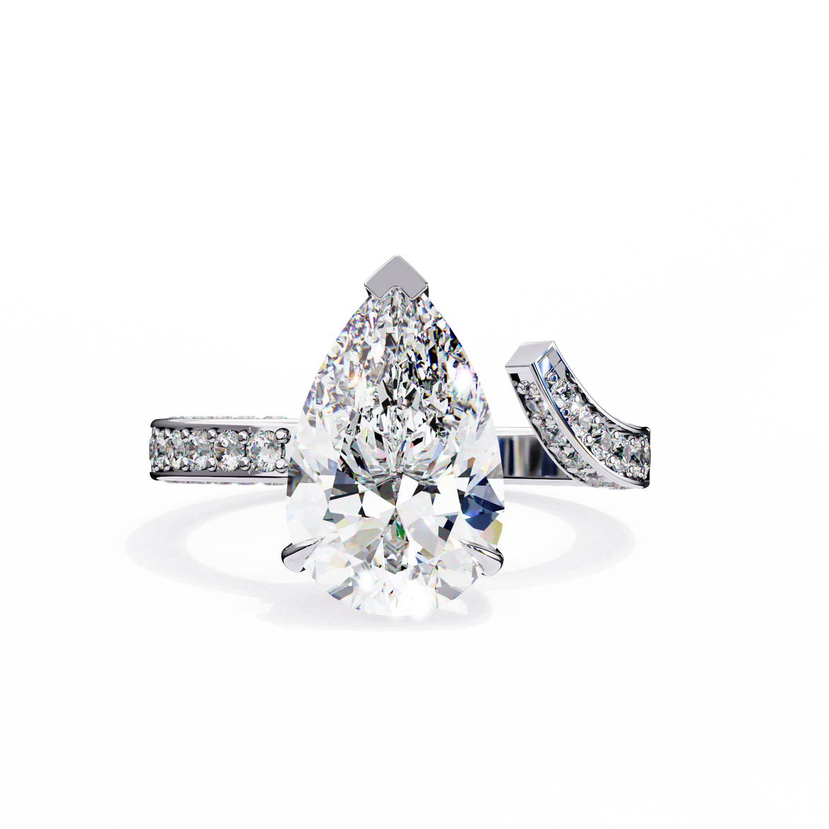 Pear Diamond Ring with Split Shank Pavé Band