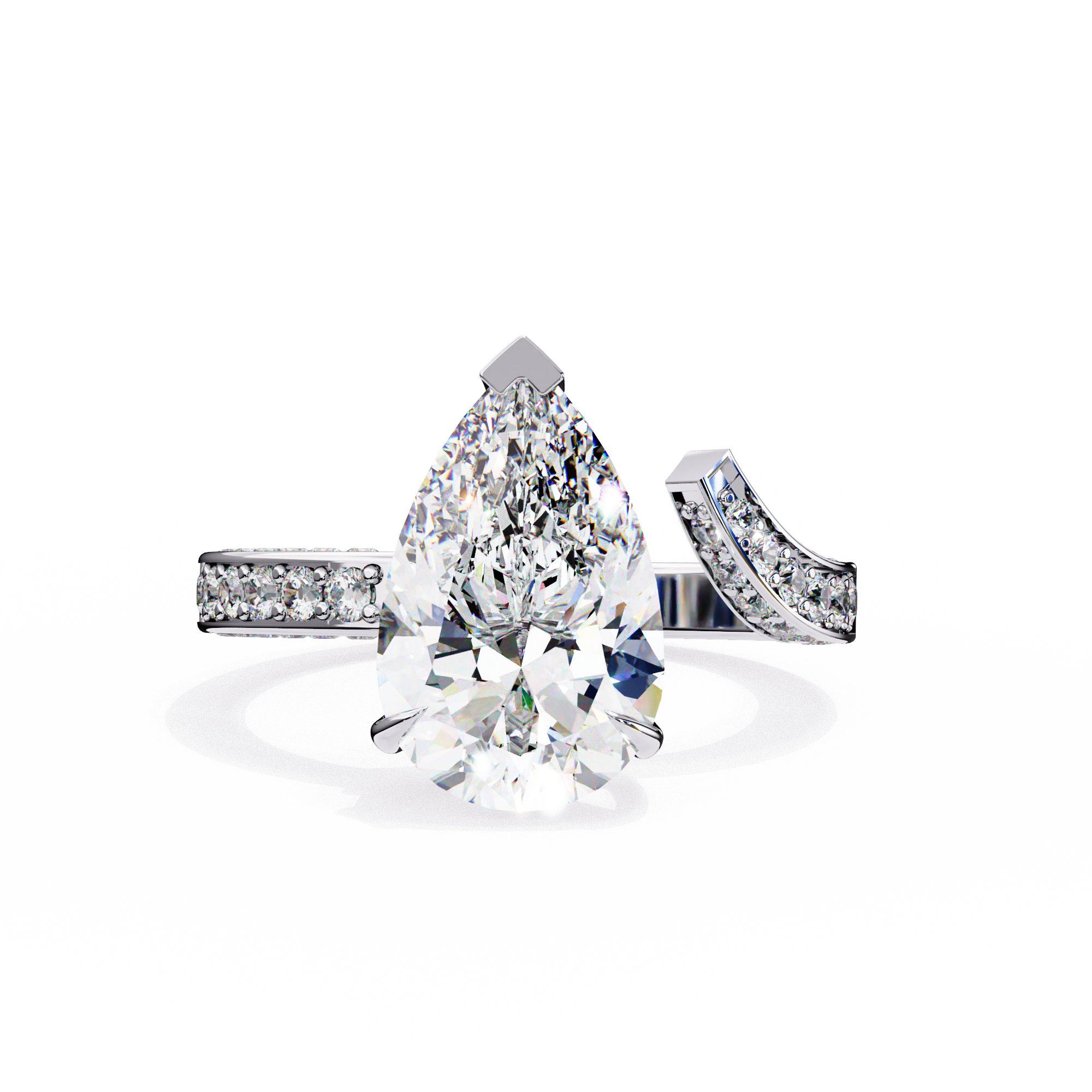 Pear Diamond Ring with Split Shank Pavé Band