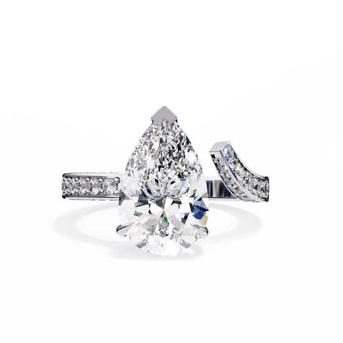 Pear Diamond Ring with Split Shank Pavé Band