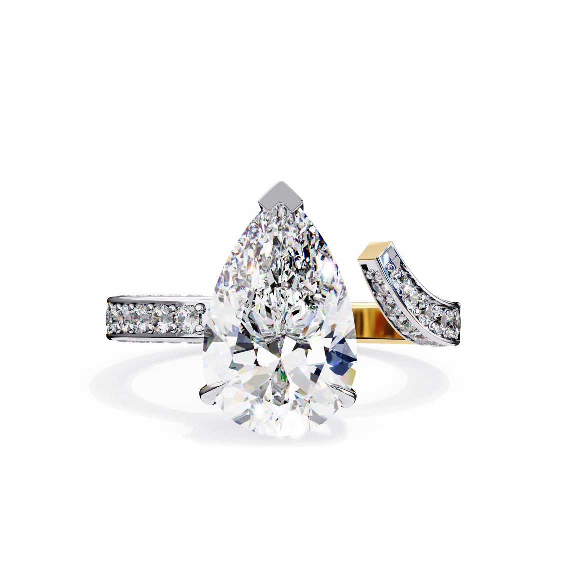 Pear Diamond Ring with Split Shank Pavé Band