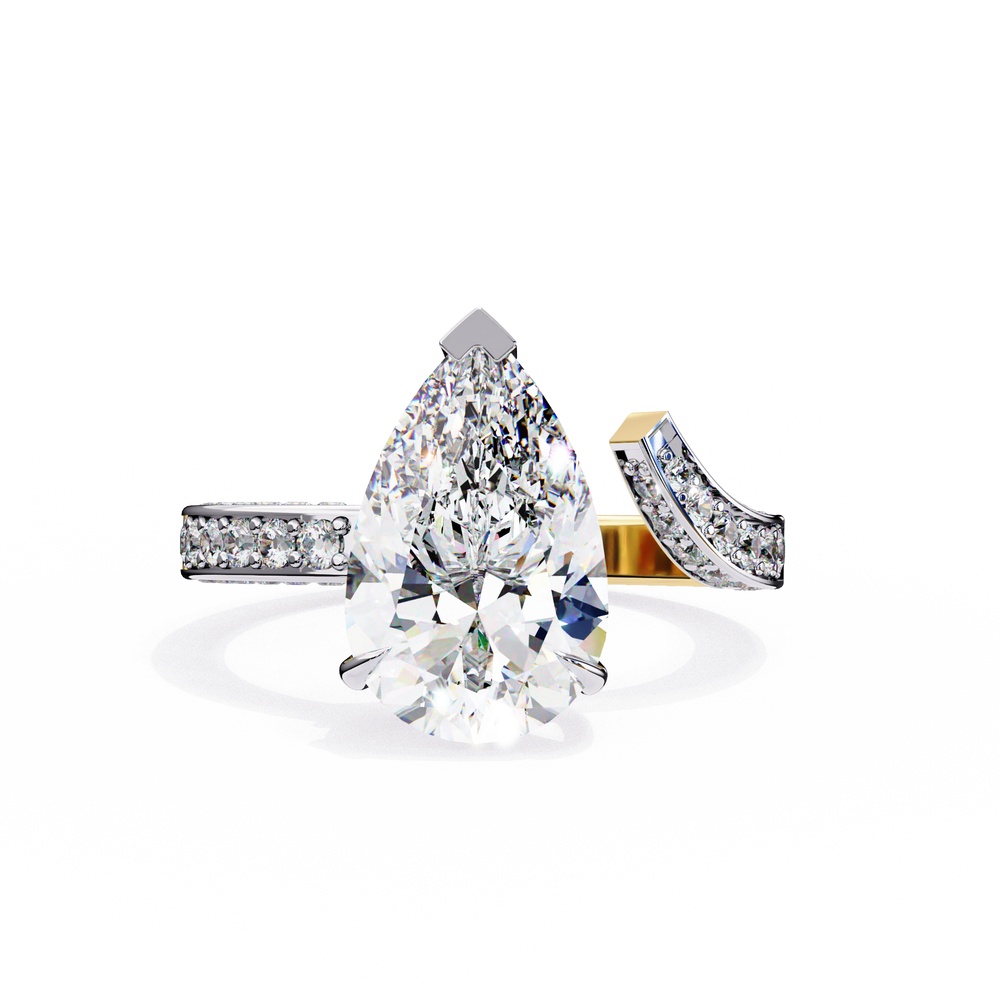 Pear Diamond Ring with Split Shank Pavé Band