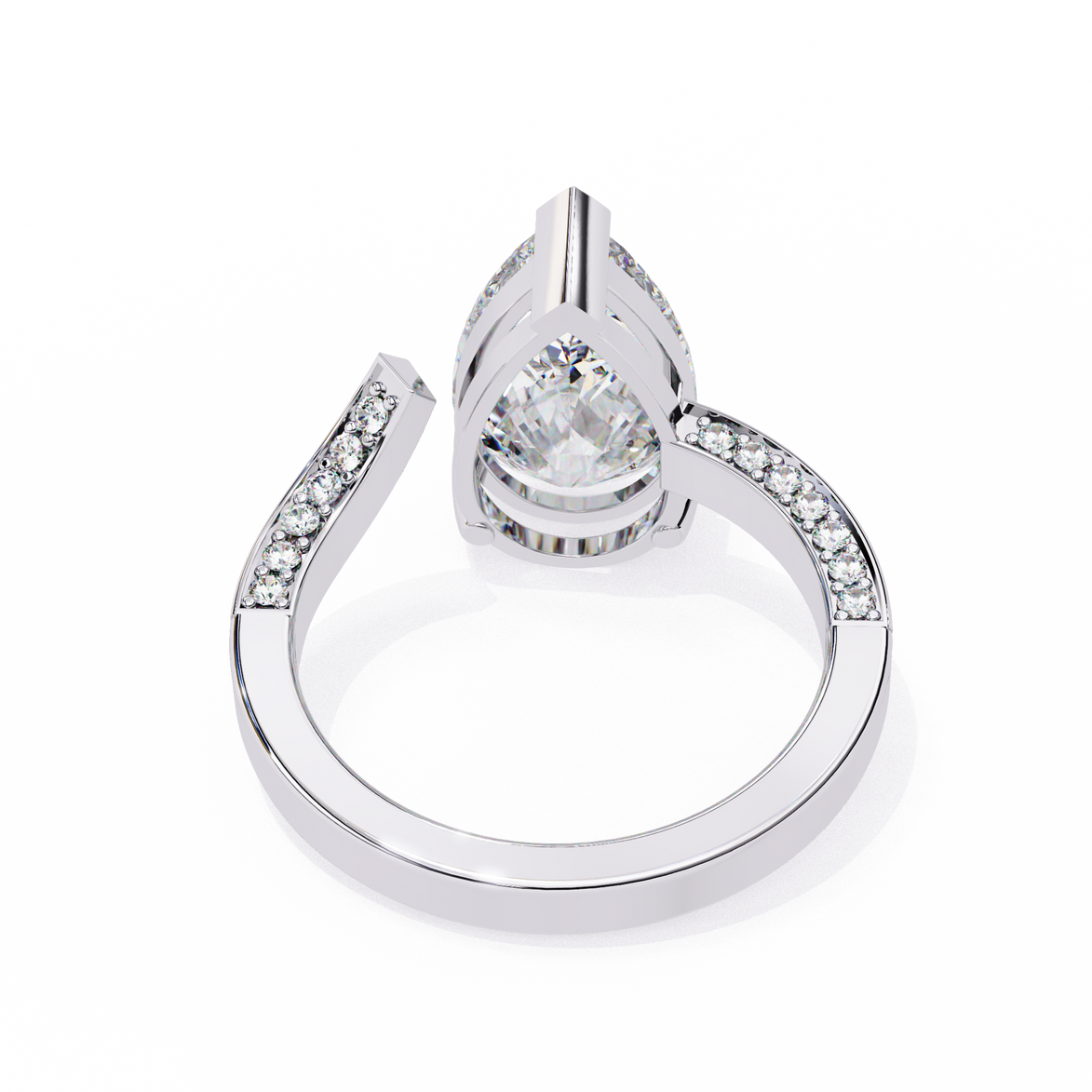 Pear Diamond Ring with Split Shank Pavé Band
