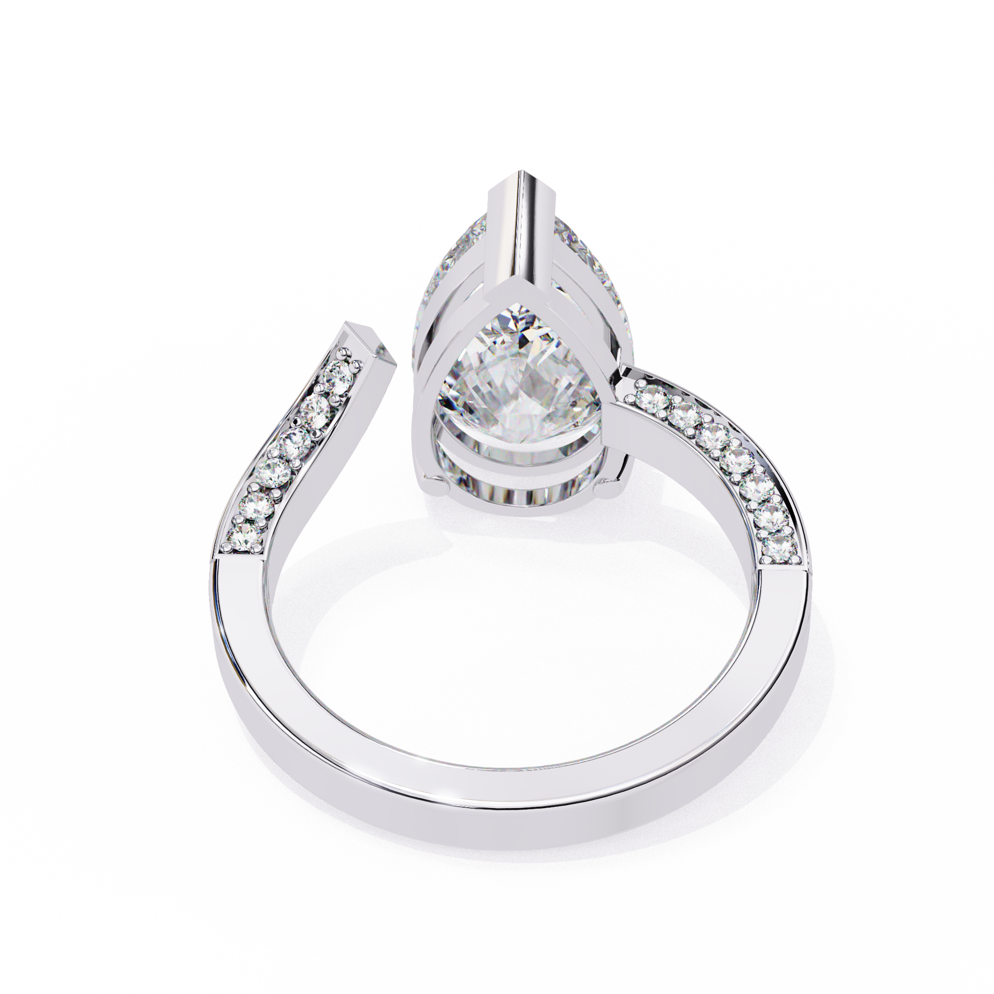 Pear Diamond Ring with Split Shank Pavé Band