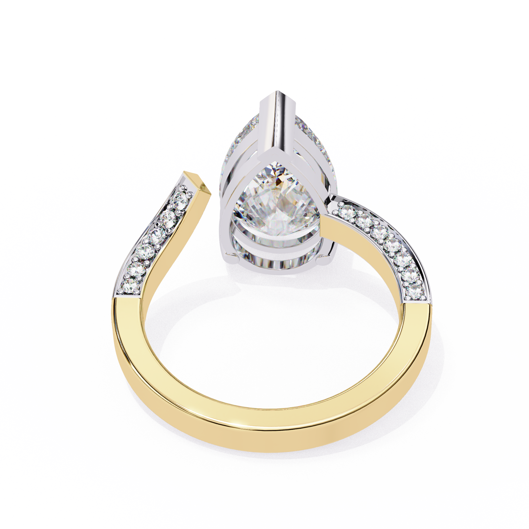 Pear Diamond Ring with Split Shank Pavé Band