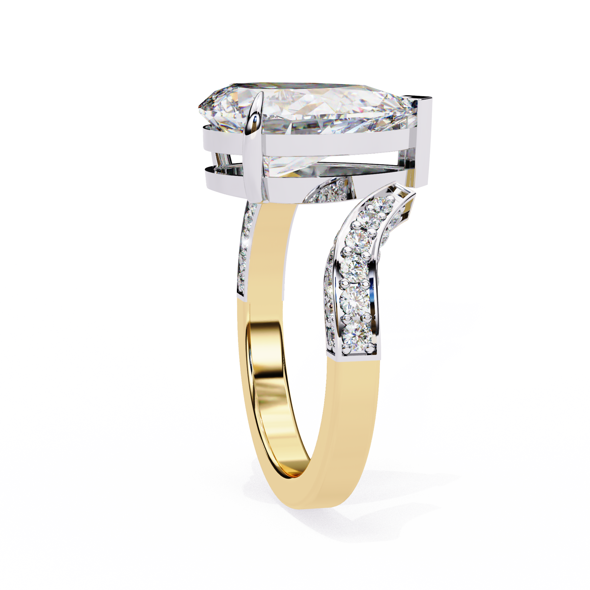 Pear Diamond Ring with Split Shank Pavé Band