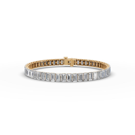 16.2 ct Emerald Lab Grown Diamond Tennis Bracelet in yellow gold, front view