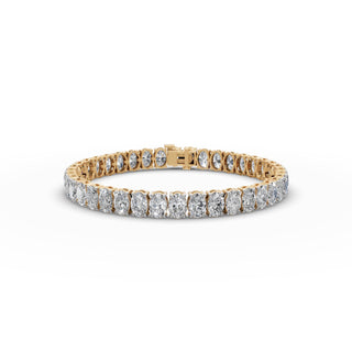 16 ct Oval Lab Grown Diamond Tennis Bracelet in yellow gold, front view