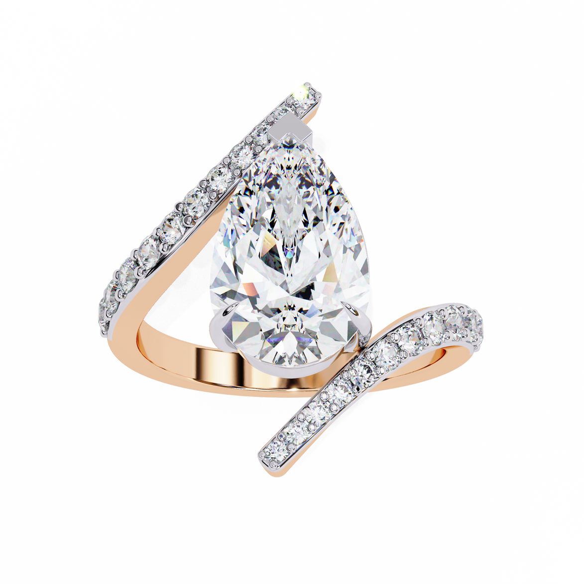 Pear Diamond Bypass Pavé Ring