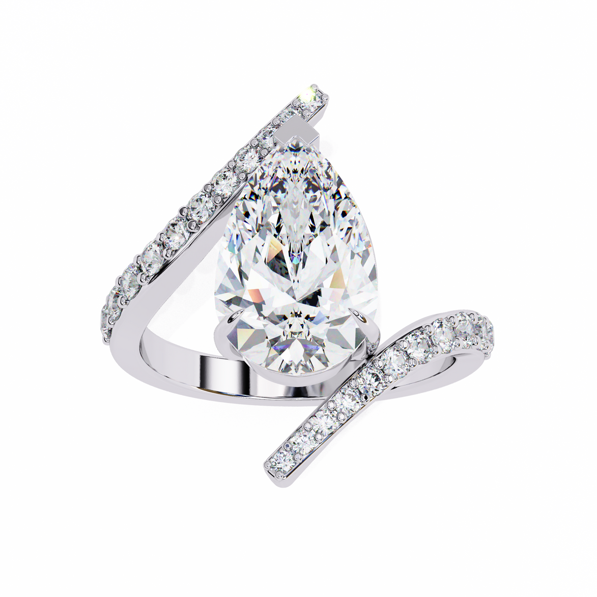 Pear Diamond Bypass Pavé Ring