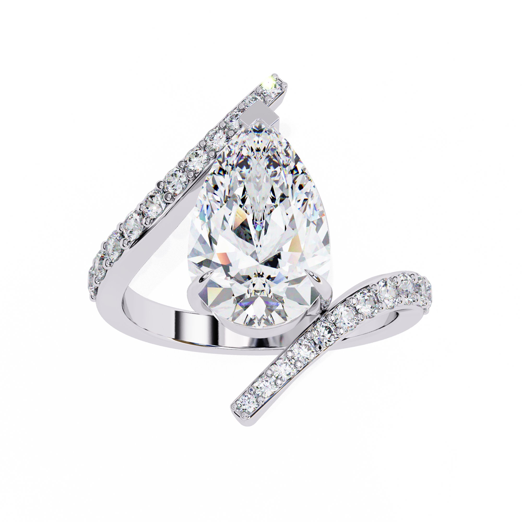 Pear Diamond Bypass Pavé Ring