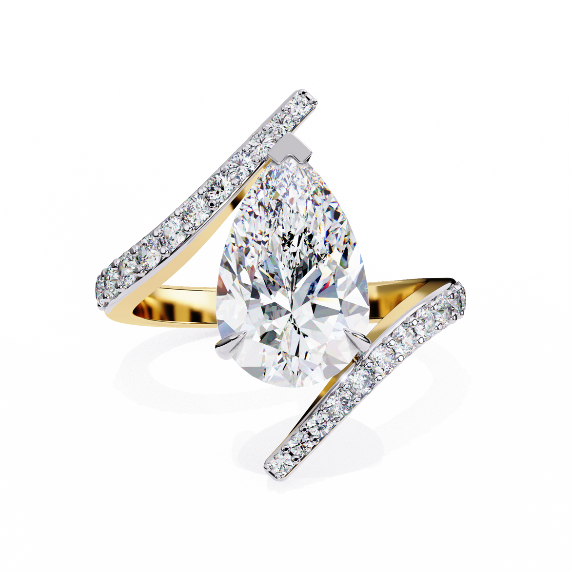 Pear Diamond Bypass Pavé Ring